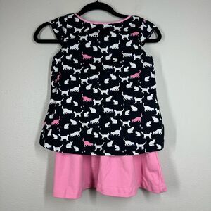 Kate Spade Cat Print Top Pink Black Keyhole Shirt & Pink Bow Skirt Girl’s Medium
